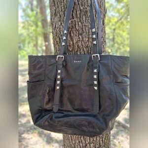 DKNY Black Tote Bag with Silver Accents